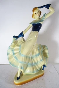 CA 1930er ART DECO 11" KREIDEGESCHIRR LADY DANCER, DRAPIERTER ROCK TANZEND - Bild 1 von 9