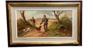 Renzo Martini - Cacciatori  -  Dipinto Olio su Compensato 60x30 CM - Foto 1 di 10