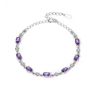 New Artificial Amethyst Gemstone Handmade S925silver Jewelry Bracelet - Image 1 of 3