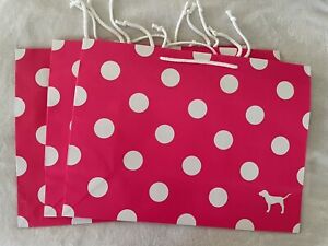 (3)VICTORIAS SECRET PINK White Polka Dot LARGE PAPER SHOPPING GIFT BAGS🌸New