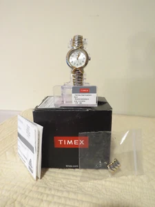 Lds Timex Two Tone Short Stretch Band Qtz Watch w/Second Hand Rd Dial T21854 - Picture 1 of 6