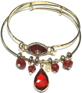 Vintage Schmuck Armband Armreif Set Rot Strass Edelstein Charms Gold Perlen 59 - Bild 1 von 1