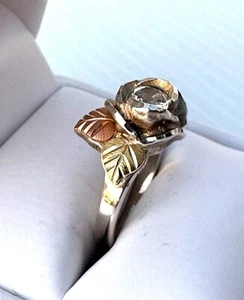 Coleman Co. Black Hills Gold 12k & Sterling Silver Rose Sim Diamond Ring Sz 7 - Picture 1 of 8