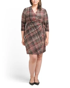 NEW ANNE KLEIN BLACK RED FAUX WRAP JERSEY SHEATH DRESS SIZE 2 X WOMEN PLUS $109 - Picture 1 of 5