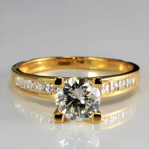 Anello di fidanzamento donna pietra laterale diamante tondo coltivato in laboratorio 2 ct oro giallo 14 carati - Foto 1 di 10