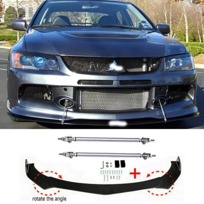Kits de divisor de alerón labial de parachoques delantero + varillas de puntal para Mitsubishi EVO RS MR Foto 1 de 4