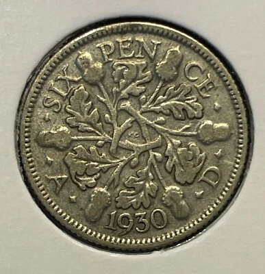 Gran Bretaña 6 peniques 1930 George V KM#832 .500Ag plata aF/VF B1788 Foto 1 de 4