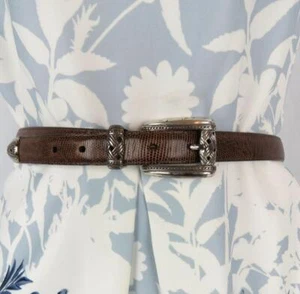 BRIGHTON Brown Belt M 38909 Women Size M Crafted U.S.A. 1" Wide Silver Tone - Picture 1 of 11