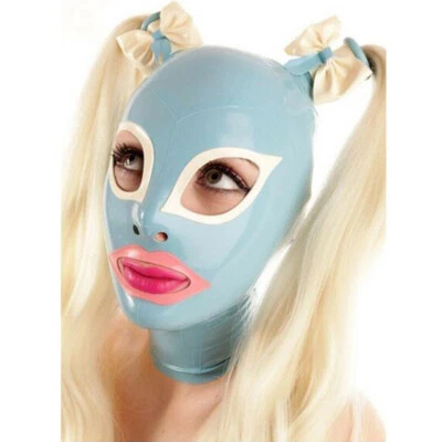 Latex Hood with Golden Wigs Rubber Mask with Blond Pigtail Club Wear Costume - Image 1 of 2
