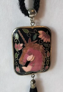 Vintage Original Collier Necklace Pendant Cloisonné Unicorn - Imagen 1 de 14