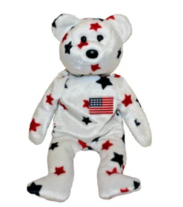 Glory"" Ty Beanie Baby 1998 bandera blanca con estrellas azules rojas 8,5 pulgadas - Imagen 1 de 2