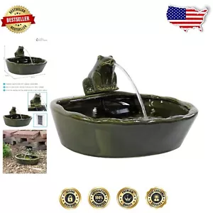 Fuente Solar Rana Contemporánea 13.5" - Cerámica con Agua Suave en Cascada - Imagen 1 de 11