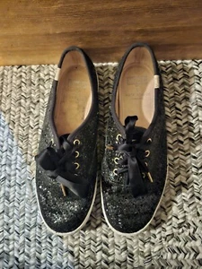 Kate Spade New York Keds Shoes Sz 6 Glitter Sparkles Sneakers Black Laces EUC - Picture 1 of 5