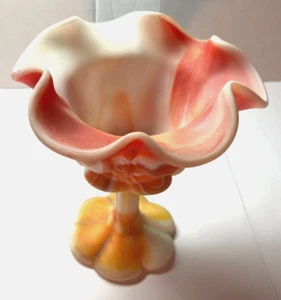 Vintage MCM L E Smith Orange Red White Matte Slag Milk Glass Pedestal Bowl Rare! - Picture 1 of 11