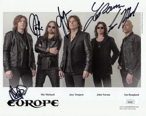 EUROPE HAND SIGNED 8x10 COLOR GROUP PHOTO      VERY RARE     JOEY TEMPEST    JSA Cover
