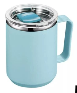 NEW LIGHT BLUE 12oz INSULATED STAINLESS STEEL COFFEE MUG CUP WITH HANDLE - Picture 1 of 4