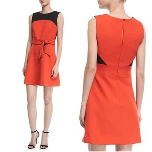 Size 2 NWT Milly Jenny Colorblocked Dress Orange Navy Blue Mini Dress - Picture 1 of 7