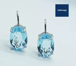 Orecchino Donna in argento 925 acquamarina azzurro ovale gancio monachella - Foto 1 di 8