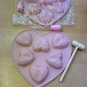 2 X GEOMETRIC HEART SMASH SILICONE MOULD MOLD WITH HAMMER - Picture 1 of 3