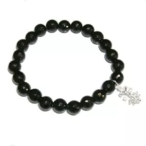 Armband Onyx Facettiert 8 MM Und Anhänger Kreuz Caravaca 17 MM Silber Gesetz 925 - Picture 1 of 4
