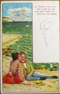 Valentinstag 1906 Liebhaber am Strand Farblitho Postkarte - Badende Schönheit - Bild 1 von 1