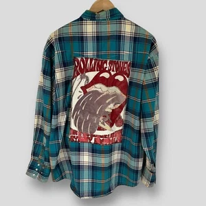 WRANGLER Mens Vintage Western Check Shirt Rolling Stones Patch SIZE L (mark) - Picture 1 of 12