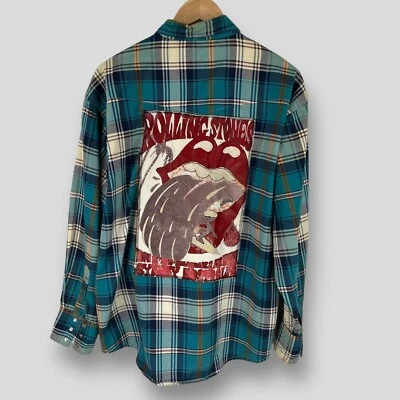 WRANGLER Mens Vintage Western Check Shirt Rolling Stones Patch SIZE L (mark) - Image 1 of 4