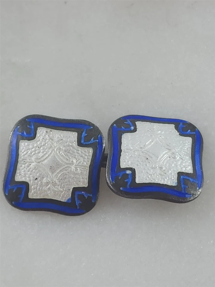 Vintage Sterling Silver Blue White Cross Guilloche Enamel Buttons 3.2 Grams - Image 1 of 4