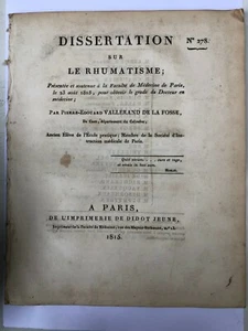 Dissertation über Rheuma - Vallerand de la Fosse - 1815 - Bild 1 von 5