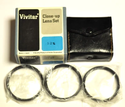 Vivitar 52mm set of 3 (#1, #2 & #3) close-up filters with case/box. NOS. - Image 1 of 3