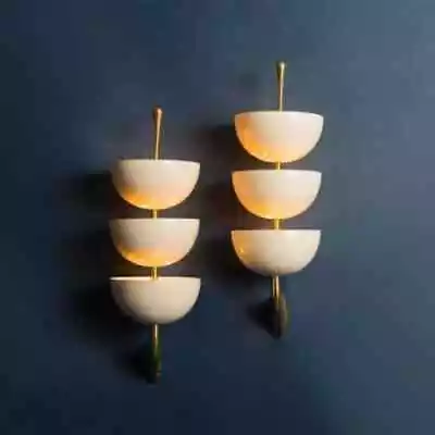 Paire De 2 Rare Bougeoirs Italien Stilnovo Style Mi Siècle Feux Lampes Luminaire • 339.80€
