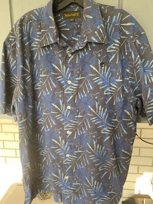 Timberland Camisa Hawaiana Floral Árbol Patrón Camisa XL Azul Carbón Vacaciones! Foto 1 de 4