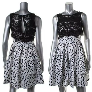 $209 BETSY & ADAM Black White Polka Lace Top Evening Cocktail Dress ~10 M3020 - Picture 1 of 11