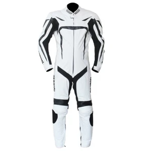 Perrini 1 PC White & Black Genuine Cowhide Leather Motorcycle Riders Racing Suit - Bild 1 von 6