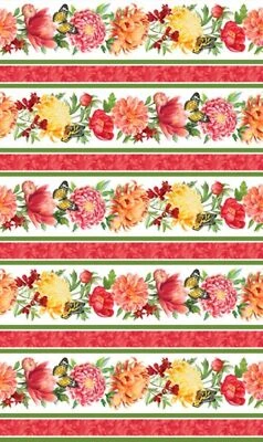 Tela de algodón Morning Blossom Border Rayas Fondo blanco por Northcott BTY Foto 1 de 2