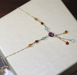 HALSKETTE FARBSTEINE AUF DEM HOF 14K GELBGOLD ITALIENISCHE DAMEN 2,7GR 20,5'' - Bild 1 von 10