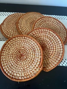 Wicker Rattan Woven Plate Charger Placemats Set of 5 Vintage Heavy Quality Boho - Picture 1 of 6
