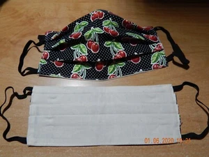 GESICHTSMASKE HANDGEMACHT ERWACHSENE PLISSEE DBL GESCHICHTET KIRSCHE BAUMWOLLE WIEDERVERWENDBAR KORDELSCHLÖSSER - Bild 1 von 10