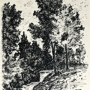 Hans Venter Herbsstag Waldweg Erzgebirge Sudetenland signo tinta dibujo 1924 - Imagen 1 de 3