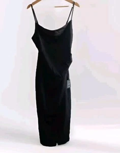 Lulus Black Satin Midi Dress Medium Luxury Night Out Evening Wear Formal Elegant - Picture 1 of 12