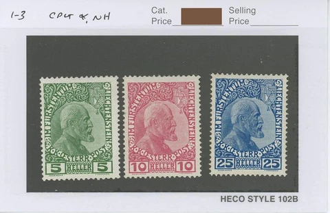 LIECHTENSTEIN SCOTT 1-3 MNH PRINCE JOHANN STAMPS LOT 2527 CATALOG $900.00 Cover