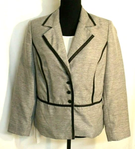 NICCI BLAZER JACKE GRÖSSE 12 GRAU & SCHWARZ LANGARM KNOPFLEISTE GEFÜTTERT BESATZT - Bild 1 von 7