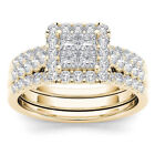 18k Yellow Gold Plated Zirconia Crystal Band Ring Set Bridal Engagement Jewelry