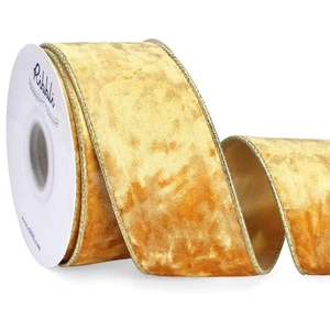 Ribbli Gold Samt Drahtband 2,5 Zoll Metallic Gold Crushed Velvet Weihnachten... - Bild 1 von 4
