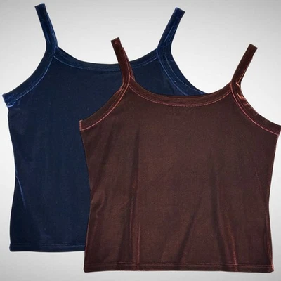 Lote de 2 Tops Copper Key para Mujer L Azul Real Borgoña Terciopelo Camiseta sin mangas Capa Foto 1 de 4