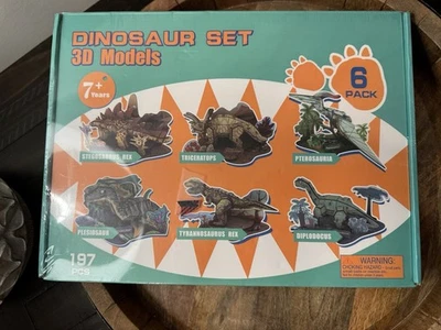 3D Model Dinosaur Set 6 Different Dinosaurs 197 Puzzle Pieces NEW, SEALED - Image 1 of 4