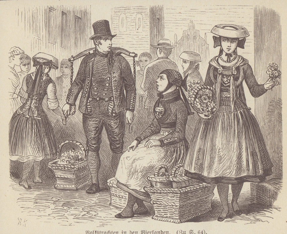 Volkstrachten in den Vierlanden. Stahlstich von 1885. - Bild 1 von 1