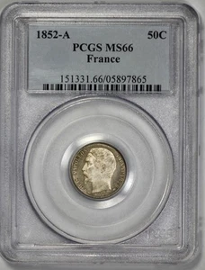 1852-A France 50 Centimes PCGS MS 66 Silver - Picture 1 of 5