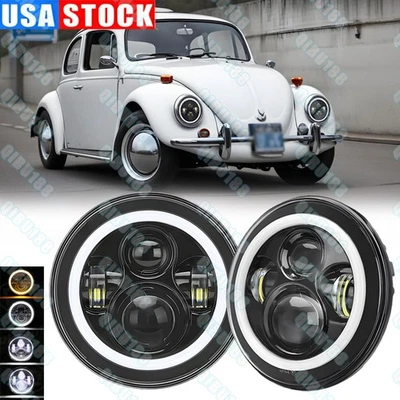 Faros LED redondos Halo DRL Hi/Lo Bea para VW Beetle 1967-1979 2x 7" pulgadas Foto 1 de 4