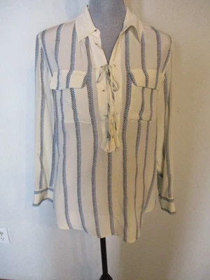 Equipment Femme FAB! Knox Lace Up RARE Zig Zag Stripe Silk Blouse Size XS - Image 1 of 4